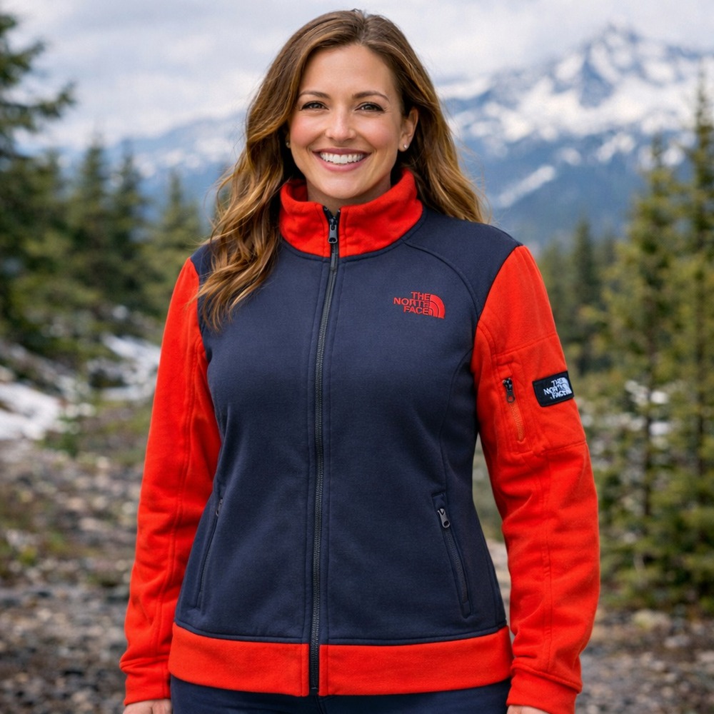 The North Face Jacket Womens Large Blue Red Fleece Lined Mock Neck Zip Up